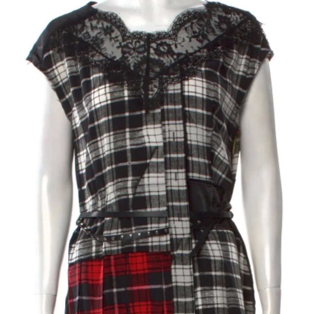 Marc Jacobs Lace-trimmed Plaid Silk-chiffon Mini Dress in White/Multi XS $839 - Picture 5 of 7